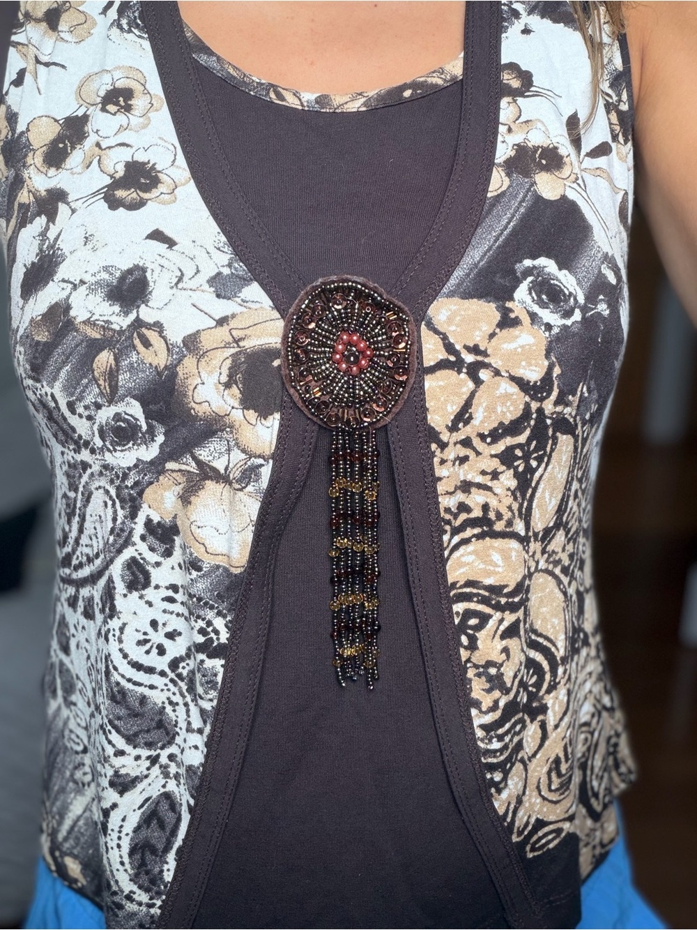 Vintage Y2K Apriori Beaded Medallion Layered Tank Top - Earthcore Grunge - Picture 2 of 10